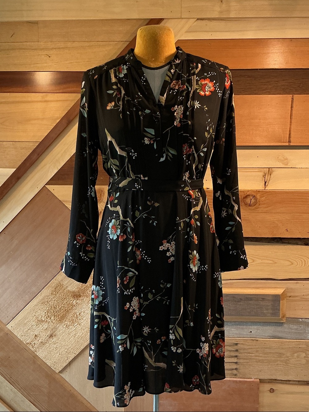Nanette Lepore Black Floral V-Neck Fit-and-Flare Dress